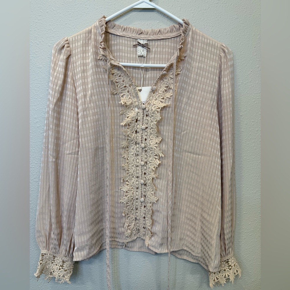 NWT NKN Nekane Lace Trim Blouse in Putty - Small - $125 MSRP